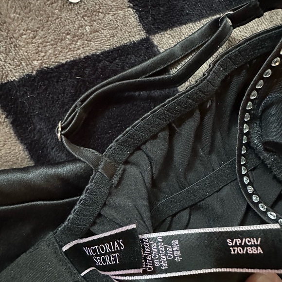 viral victoria secret vs pink black silky silver rhinestone slip dress small - Picture 9 of 9